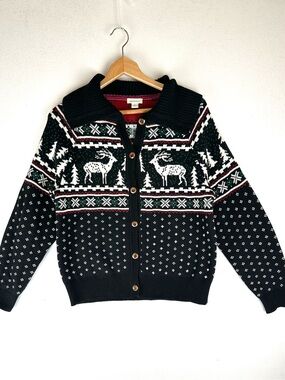 Sundance Sweater Fair Isle Reindeer Christmas Winter Cardigan Holiday Festive